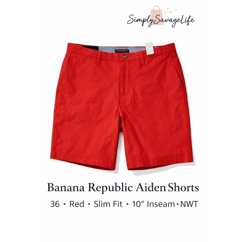 Banana Republic Aiden Shorts 36 Red‎ Slim Fit 10